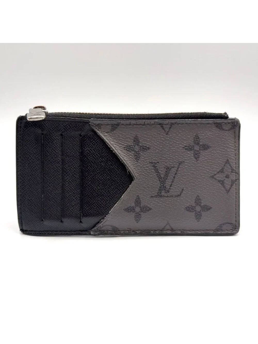 Louis Vuitton Coin Card Case Monogram Eclipse Enabled Leather Gray Black Purse